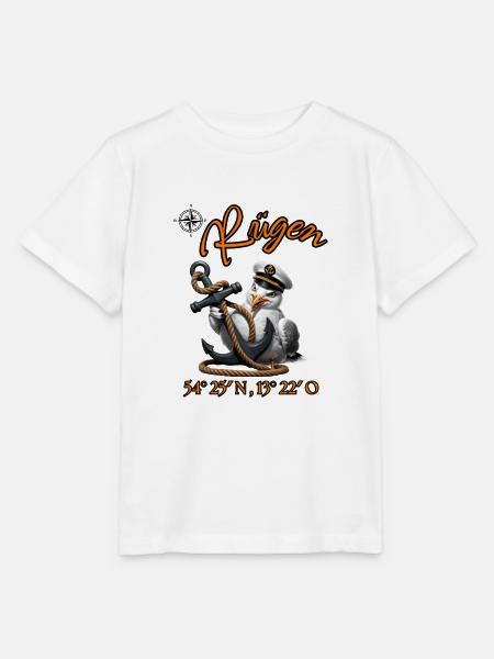 Rügen GPS Koordinaten ! lustige Möwe mit Anker - Stanley/Stella Kinder T-Shirt MINI CREATOR - Weiß