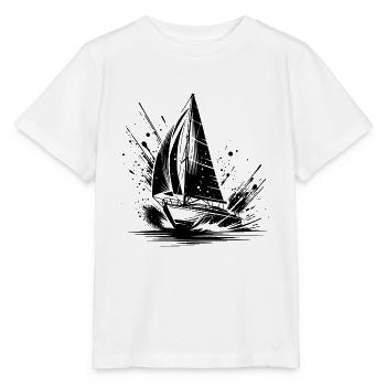 Rasantes Segelboot bei Splash Wellengang - Stanley/Stella Kinder T-Shirt MINI CREATOR  - Weiß - Vorne - Maike (125cm)