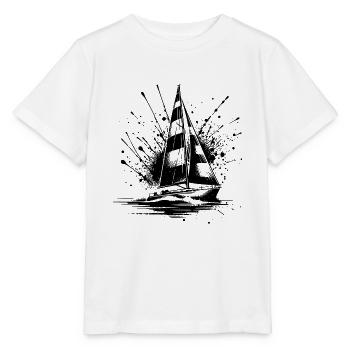 Kleines Segelboot mit Wellengang Splash Optik - Stanley/Stella Kinder T-Shirt MINI CREATOR  - Weiß - Vorne - Maike (125cm)