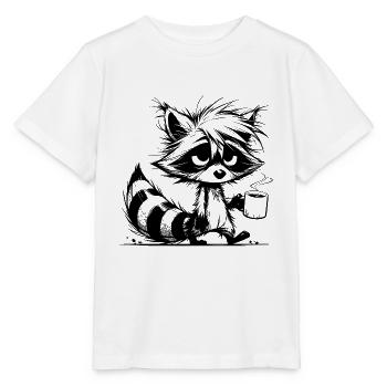 Verschlafener müder Waschbär mit Kaffeetasse - Stanley/Stella Kinder T-Shirt MINI CREATOR  - Weiß - Vorne - Maike (125cm)