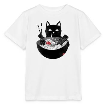 Katze schlürft Ramen Nudelsuppe mit Stäbchen - Stanley/Stella Kinder T-Shirt MINI CREATOR  - Weiß - Vorne - Maike (125cm)