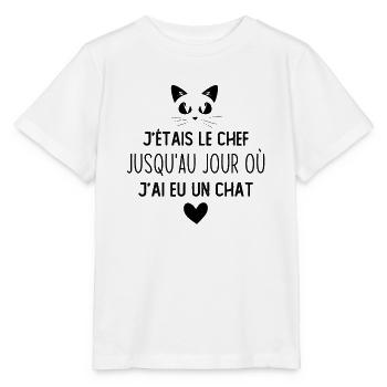 J'étais le chef jusqu'au jour où j'ai eu un chat - T-shirt bio MINI CREATOR Stanley/Stella Enfant - blanc - Devant - Maike (125cm)