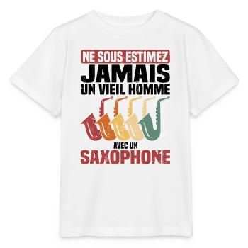 Un vieil homme avec un saxophone - T-shirt bio MINI CREATOR Stanley/Stella Enfant - blanc - Devant - Maike (125cm)