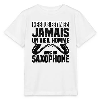 Un vieil homme avec un saxophone - T-shirt bio MINI CREATOR Stanley/Stella Enfant - blanc - Devant - Maike (125cm)