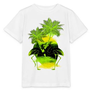 Palmen Flamingo grün gelb - Stanley/Stella Kinder T-Shirt MINI CREATOR  - Weiß - Vorne - Maike (125cm)