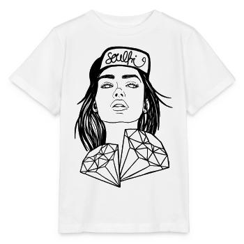 Frau mit Diamanten – Line Art Porträt soulfri - Stanley/Stella Kinder T-Shirt MINI CREATOR  - Weiß - Vorne - Maike (125cm)