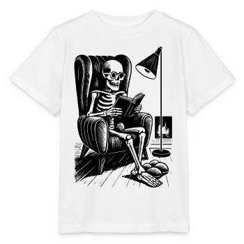 Lesendes Skelett im Lesesessel - Stanley/Stella Kinder T-Shirt MINI CREATOR  - Weiß - Vorne - Maike (125cm)