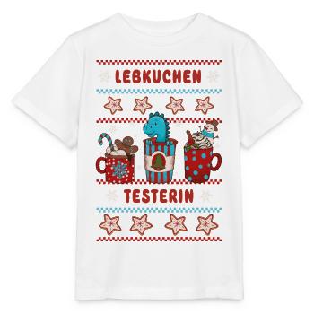 Lebkuchen Testerin - Weihnachten mit Dino - Stanley/Stella Kinder T-Shirt MINI CREATOR  - Weiß - Vorne - Maike (125cm)