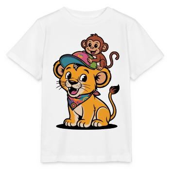 Cute Lion and Monkey – Best Friends - Stanley/Stella MINI CREATOR Kids’ T-Shirt - white - Front - Maike (125cm)