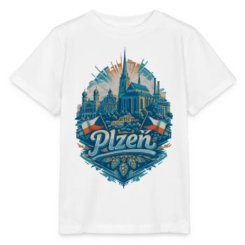 Plzeň Skyline – Stolz & Heimat Pilsen Design - Stanley/Stella Kinder T-Shirt MINI CREATOR  - Weiß - Vorne - Maike (125cm)