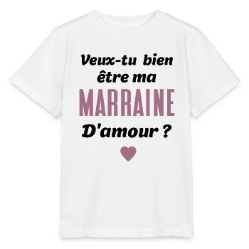 Veux-tu être ma marraine d'amour-annonce naissance - T-shirt bio MINI CREATOR Stanley/Stella Enfant - blanc - Devant - Maike (125cm)