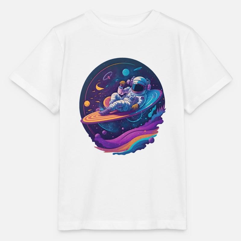 Un astronaute se détend sur un disque vinyle dans l’espace - T-shirt bio MINI CREATOR Stanley/Stella Enfant - blanc