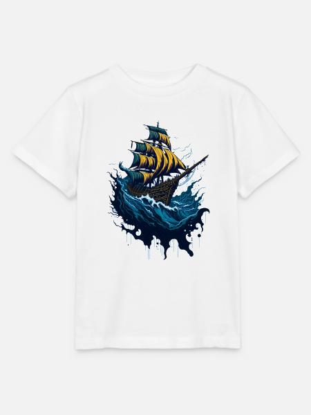 Piratenschiff in stürmischer See - Stanley/Stella Kinder T-Shirt MINI CREATOR  - Weiß