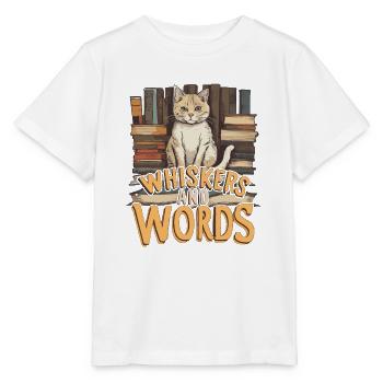 Whiskers and Words': Where curiosity about cosiness - Stanley/Stella MINI CREATOR Kids’ T-Shirt - white - Front - Maike (125cm)