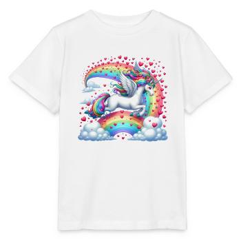 Licorne Saint-Valentin arc-en-ciel coeurs fantaisie - T-shirt bio MINI CREATOR Stanley/Stella Enfant - blanc - Devant - Maike (125cm)