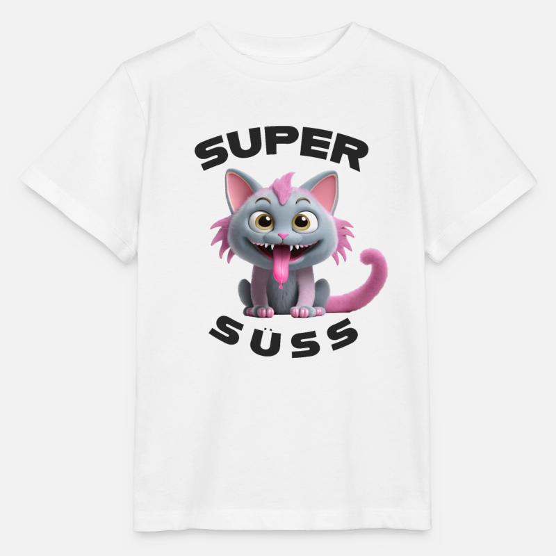 Monstre chat super mignon avec une longue langue - T-shirt bio MINI CREATOR Stanley/Stella Enfant - blanc