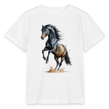 Majestueux étalon noir aquarelle - T-shirt bio MINI CREATOR Stanley/Stella Enfant - blanc - Devant - Maike (125cm)