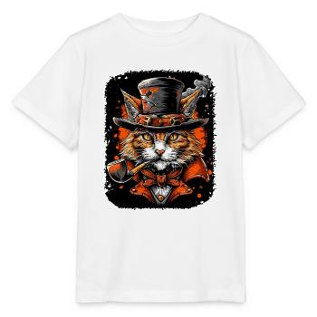 Steampunk Katze - Stanley/Stella Kinder T-Shirt MINI CREATOR  - Weiß - Vorne - Maike (125cm)