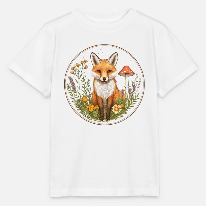 Cottagecore Fuchs mit Blumen - Stanley/Stella Kinder T-Shirt MINI CREATOR  - Weiß