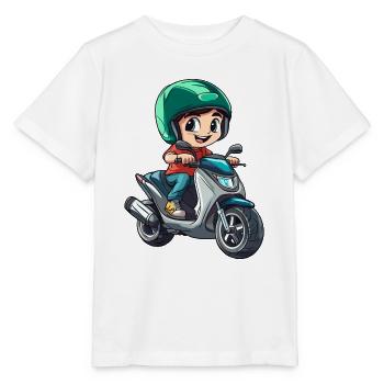 Junge fährt Motorroller - Stanley/Stella Kinder T-Shirt MINI CREATOR  - Weiß - Vorne - Maike (125cm)