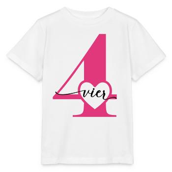 Ziffer Vier 4 mit Herz - Stanley/Stella Kinder T-Shirt MINI CREATOR  - Weiß - Vorne - Maike (125cm)