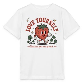 Love Yourself - Du bist besonders – Erdbeer-Shirt - Stanley/Stella Kinder T-Shirt MINI CREATOR  - Weiß - Vorne - Maike (125cm)