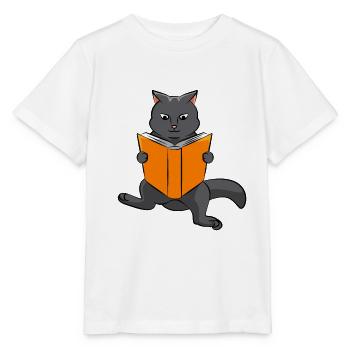 Katze Kätzchen Buch Lesen Bücherwurm Geschenk - Stanley/Stella Kinder T-Shirt MINI CREATOR  - Weiß - Vorne - Maike (125cm)