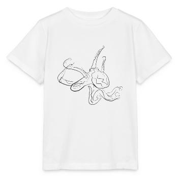 Calamar - one line drawing - T-shirt bio MINI CREATOR Stanley/Stella Enfant - blanc - Devant - Maike (125cm)