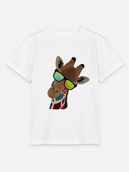 Regenbogen Giraffe mit Sonnebrille Geschenkidee - Stanley/Stella Kinder T-Shirt MINI CREATOR  - Weiß