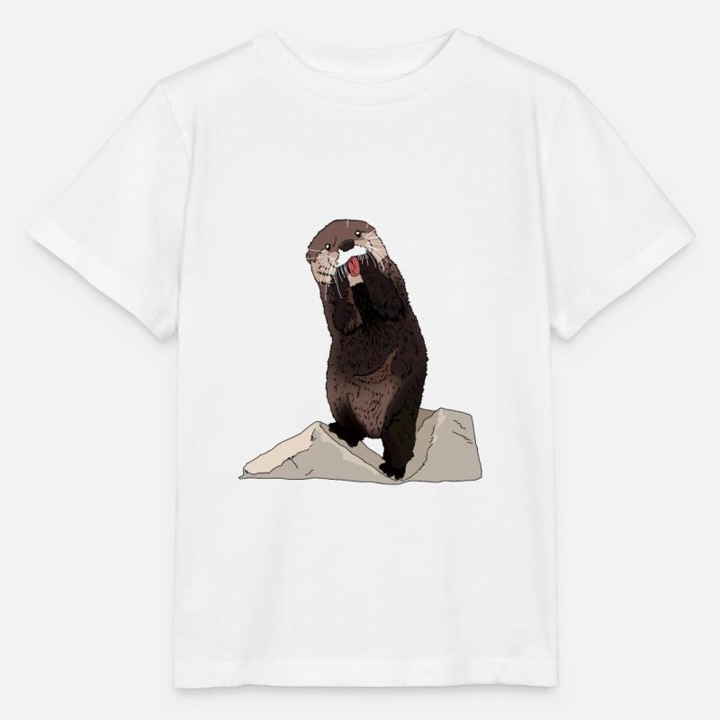 Idée de cadeau loutre avec pierre et poisson - T-shirt bio MINI CREATOR Stanley/Stella Enfant - blanc