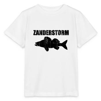 Zander T-Shirt Angler Hochseeangeln Zanderstorm - Stanley/Stella Kinder T-Shirt MINI CREATOR  - Weiß - Vorne - Maike (125cm)