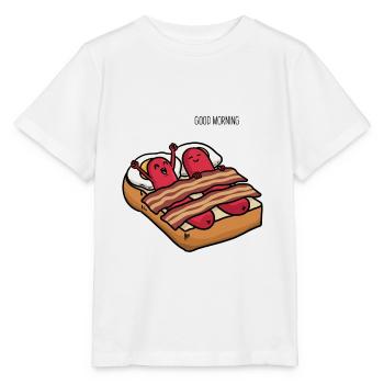 Bonjour petit déjeuner oeufs saucisses toast au bacon - T-shirt bio MINI CREATOR Stanley/Stella Enfant - blanc - Devant - Maike (125cm)