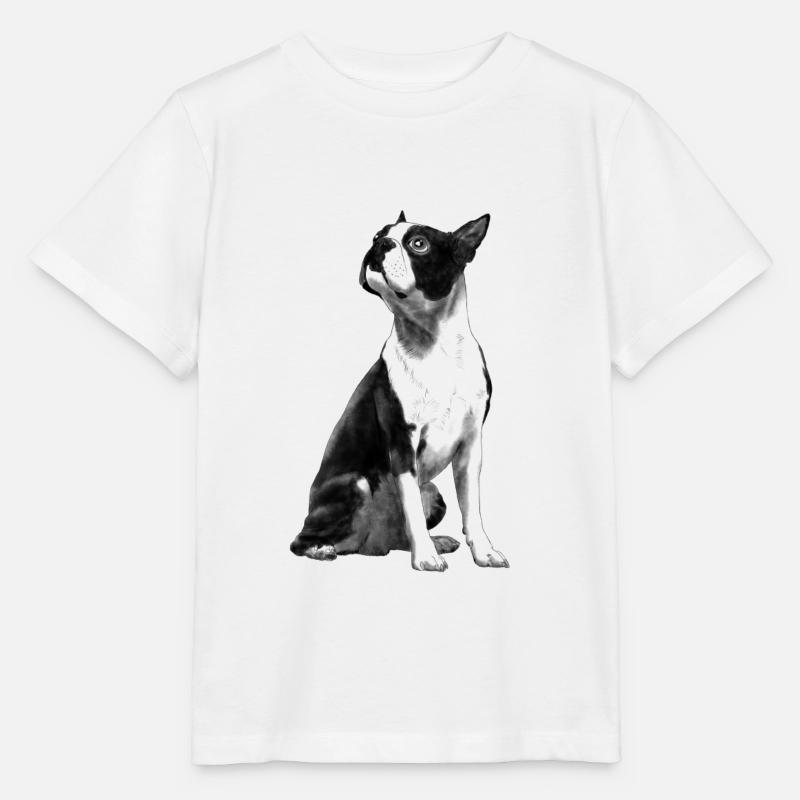 Sitzender Boston Terrier Hund - Stanley/Stella Kinder T-Shirt MINI CREATOR  - Weiß