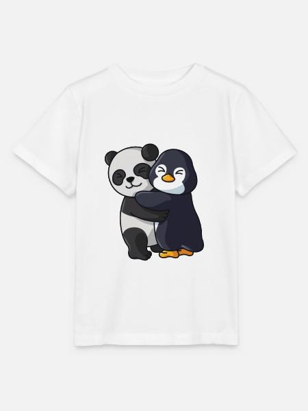 Panda mit Pinguin Liebe süßes niedliche Tiere - Stanley/Stella Kinder T-Shirt MINI CREATOR - Weiß