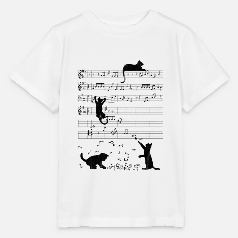 Musicien de partition vintage note de musique chat mignon - T-shirt bio MINI CREATOR Stanley/Stella Enfant - blanc