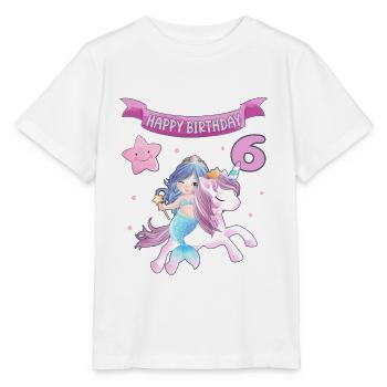 6th Birthday - Mermaid with Unicorn Girl - Stanley/Stella MINI CREATOR Kids’ T-Shirt - white - Front - Maike (125cm)