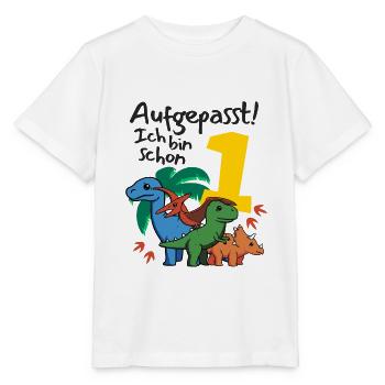 Dinos Aufgepasst Ich bin schon 1 Jahr Geburtstag - Stanley/Stella Kinder T-Shirt MINI CREATOR  - Weiß - Vorne - Maike (125cm)