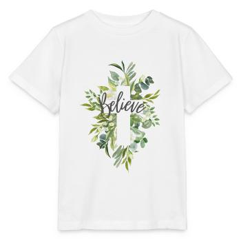 Believe Glaube an Gott Kreuz Spruch Geschenk - Stanley/Stella Kinder T-Shirt MINI CREATOR  - Weiß - Vorne - Maike (125cm)