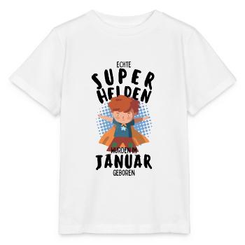 Echte Superhelden wurden im Januar geboren Junge - Stanley/Stella Kinder T-Shirt MINI CREATOR  - Weiß - Vorne - Maike (125cm)