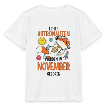 Im November geboren - Fuchs Astronaut im Weltall - Stanley/Stella Kinder T-Shirt MINI CREATOR  - Weiß - Vorne - Maike (125cm)