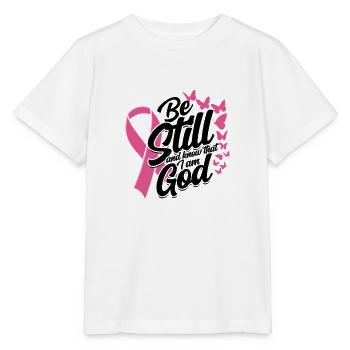 Sei still und wisse, dass ich Gott bin - rosa Band - Stanley/Stella Kinder T-Shirt MINI CREATOR  - Weiß - Vorne - Maike (125cm)