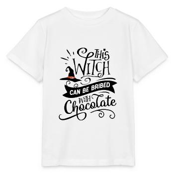 Halloween -This witch can be bribed with chocolate - Stanley/Stella Kinder T-Shirt MINI CREATOR  - Weiß - Vorne - Maike (125cm)