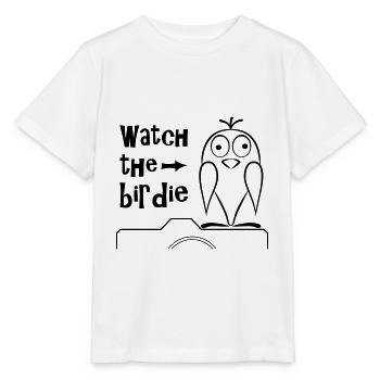 Bird on camera watch the birdy logo - Stanley/Stella MINI CREATOR Kids’ T-Shirt - white - Front - Maike (125cm)