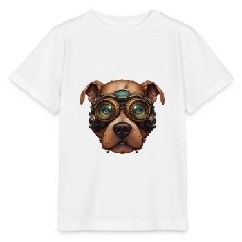 Steampunk Pitbull Dog in Clockwork Glassess - Stanley/Stella MINI CREATOR Kids’ T-Shirt - white - Front - Maike (125cm)