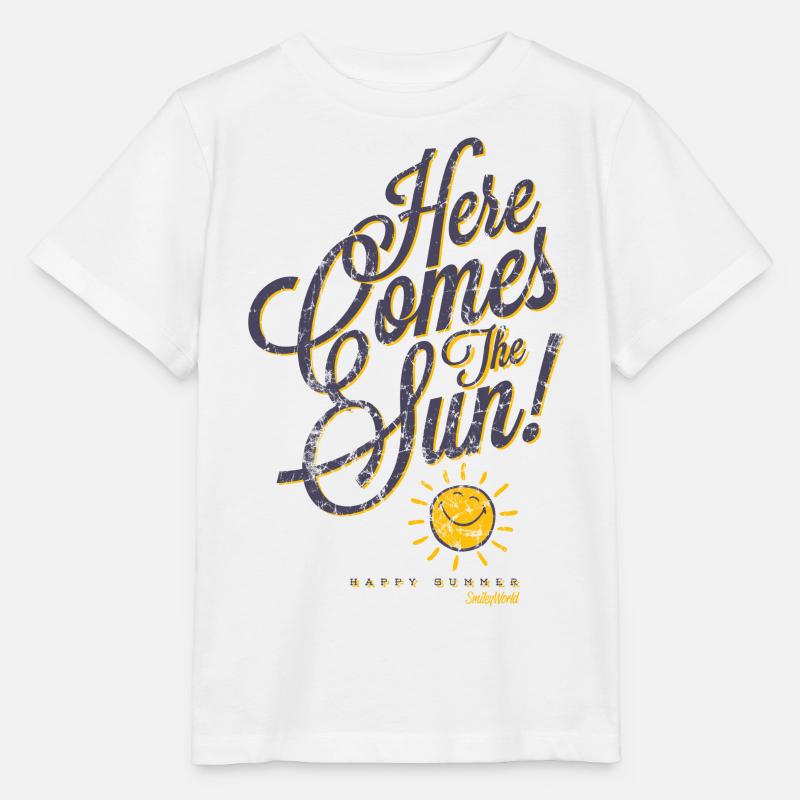 SmileyWorld Here Comes The Smiling Sun! - Stanley/Stella MINI CREATOR Kids’ T-Shirt - white