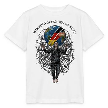 World in a crack with cobweb and man - Stanley/Stella MINI CREATOR Kids’ T-Shirt - white - Front - Maike (125cm)