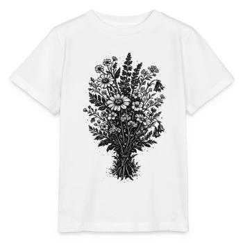 Botanique de linogravure vintage des fleurs sauvages - T-shirt bio MINI CREATOR Stanley/Stella Enfant - blanc - Devant - Maike (125cm)