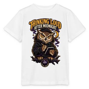 RobVibe Wild Club – Owl Thinking After Midnight - Stanley/Stella Kinder T-Shirt MINI CREATOR  - Weiß - Vorne - Maike (125cm)