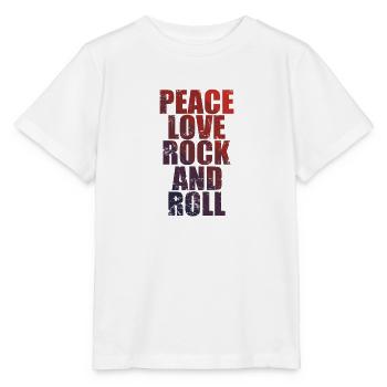 Peace Love Rock and Roll Musikstil Gitarre - Stanley/Stella Kinder T-Shirt MINI CREATOR  - Weiß - Vorne - Maike (125cm)