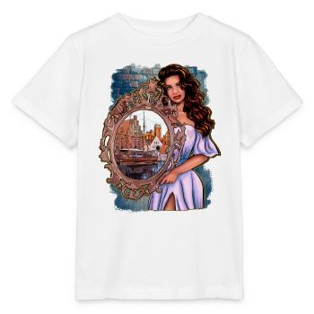 Wismar Illustration Frau mit Spiegel - Stanley/Stella Kinder T-Shirt MINI CREATOR  - Weiß - Vorne - Maike (125cm)